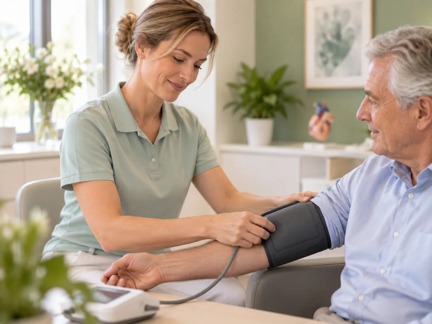 Blutdruckmessung bei einem Patienten in der kardiologischen Praxis Hamburg